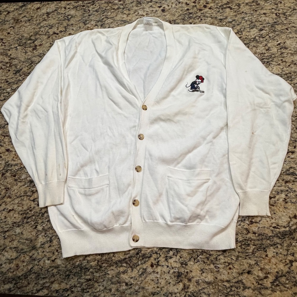 Vintage Disney Store Mickey Mouse Golf Cardigan Sweater White Mens XL ws